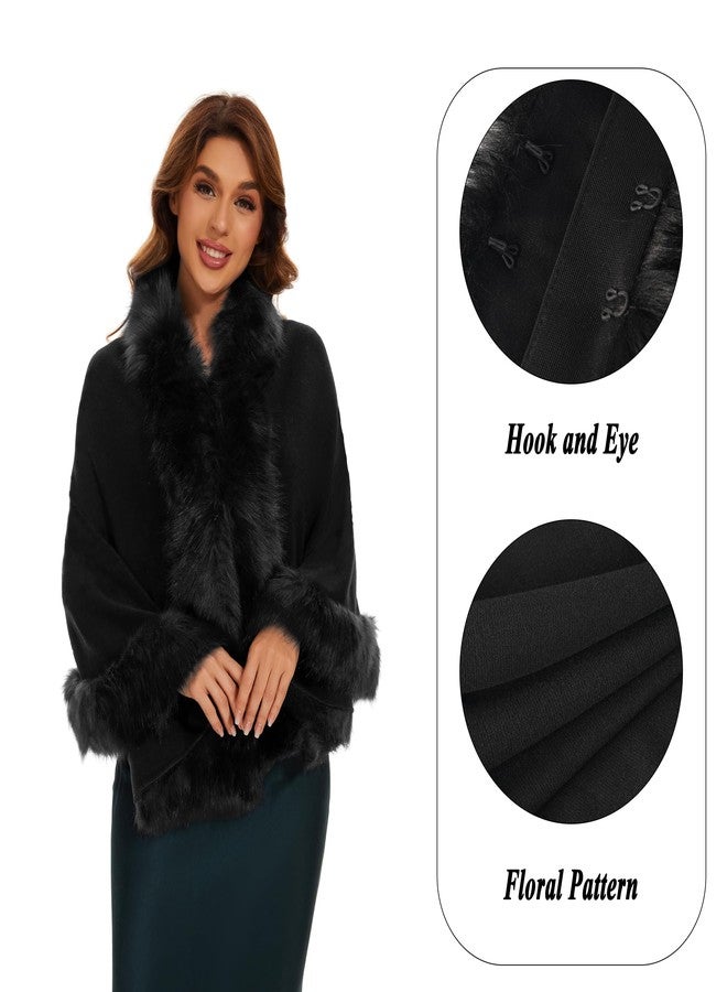 FlyGulls Women's Black Faux Fur Shawl Bridal Wrap for Evening and Wedding Dresses - Luxury Cape for Winter Parties (Black) - Image 5